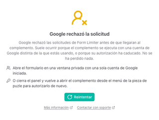 El panel con "Google rechazó la solicitud" y dos cosas que probar
