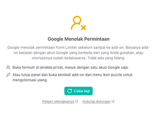 Panel "Google Menolak Permintaan" dengan dua hal yang bisa dicoba