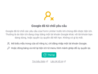 Bảng "Google đã từ chối yêu cầu" với hai cách thử