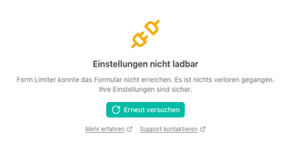 Das Fenster mit „Einstellungen nicht ladbar“ und der Schaltfläche „Erneut versuchen“