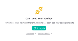 The panel showing Can't Load Your Settings, with a Try again button