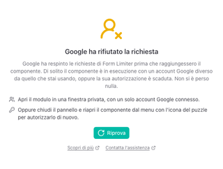 Il pannello "Google ha rifiutato la richiesta" con due cose da provare