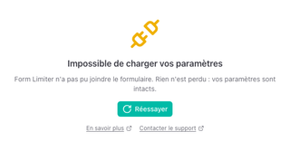 Le panneau « Impossible de charger vos paramètres » avec le bouton Réessayer