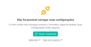 O painel "Não foi possível carregar suas configurações" com o botão Tentar novamente