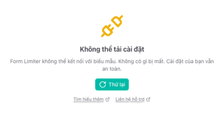 Bảng "Không thể tải cài đặt" với nút Thử lại