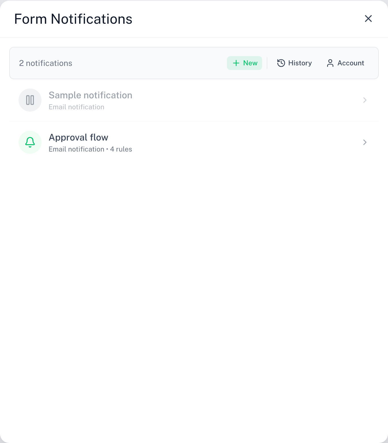The Form Notifications editor — your notifications for this form in one list