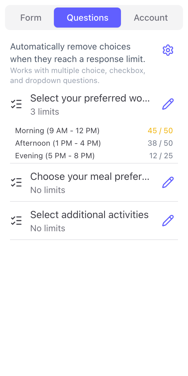 Set Choice Limits